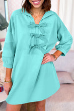 Load image into Gallery viewer, Moonlight Jade Bow Front Bracelet Sleeve Collared Side Pocket Shift Mini Dress
