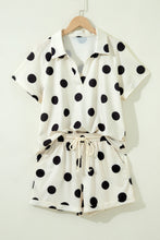 Load image into Gallery viewer, Beige Polka Dot Print V Neck Tee Short Set

