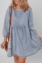 Load image into Gallery viewer, Beau Blue Light Wash High Waist Loose Fit Denim Mini Dress
