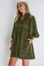 Load image into Gallery viewer, Vineyard Green Corduroy Snap Buttons Empire Waist Bracelet Sleeve Dress
