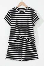 Load image into Gallery viewer, Black White Striped Short Sleeve Top and Shorts Set

