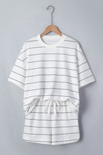 Load image into Gallery viewer, White Stripe Half Sleeve Tee Drawstring Shorts 2pcs Set

