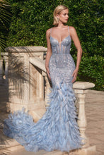 Load image into Gallery viewer, Feather Mermaid Gown with Beaded Corset Bodice
