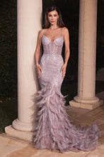 Load image into Gallery viewer, Feather Mermaid Gown with Beaded Corset Bodice

