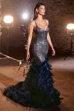 Load image into Gallery viewer, Feather Mermaid Gown with Beaded Corset Bodice
