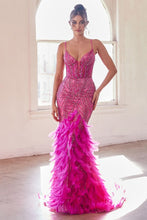 Load image into Gallery viewer, Feather Mermaid Gown with Beaded Corset Bodice
