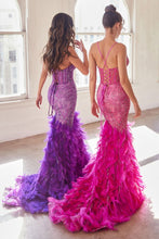 Load image into Gallery viewer, Feather Mermaid Gown with Beaded Corset Bodice

