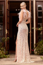 Load image into Gallery viewer, Feathered Iridescent Sequin Gown
