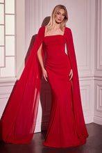 Load image into Gallery viewer, Chiffon Fitted Dress With Long Cape Sleeves
