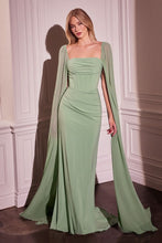 Load image into Gallery viewer, Chiffon Fitted Dress With Long Cape Sleeves
