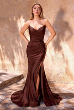 Load image into Gallery viewer, Strapless Stretch Satin Fitted Gown 2
