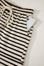 Load image into Gallery viewer, Black Stripe Ribbed Color Block Trim Zip Polo Tee Drawstring Shorts 2pcs Outfit
