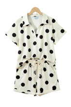 Load image into Gallery viewer, Beige Polka Dot Print V Neck Tee Short Set
