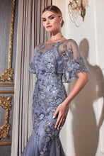 Load image into Gallery viewer, Beaded Mermaid Gown With Removable Cape
