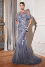 Load image into Gallery viewer, Beaded Mermaid Gown With Removable Cape
