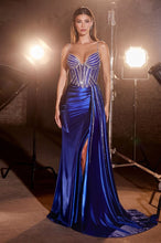 Load image into Gallery viewer, Fitted Satin Gown With Beaded Bodice
