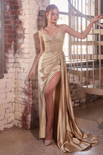 Load image into Gallery viewer, Fitted Satin Gown With Beaded Bodice
