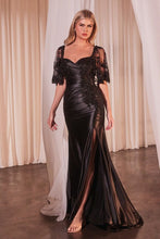 Load image into Gallery viewer, Stretch Satin Fitted Dress &amp; Removable Lace Caplet
