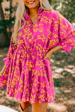 Load image into Gallery viewer, Green Floral Print Drawstring Tunic Flowy Short Dress
