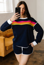 Load image into Gallery viewer, Bluing Colorful Striped Accent Varsity Long Sleeve Pullover and Shorts Matching Set
