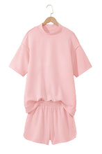 Load image into Gallery viewer, Yellow Cream Solid Color Exposed Seam Mock Neck Oversize Tee Casual Shorts 2pcs Outfit
