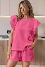 Load image into Gallery viewer, Bonbon Textured Ruffled Sleeve Tee and Drawstring Elastic Waistband Shorts Set
