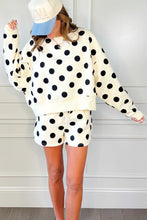 Load image into Gallery viewer, Multicolour Polka Dot Print Drop Shoulder Pullover Drawstring Shorts Set
