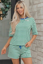 Load image into Gallery viewer, Green Stripe Drop Shoulder Boxy Casual Terry Short Set
