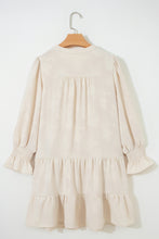 Load image into Gallery viewer, Parchment Long Sleeve Notched Neck Jacquard Tiered Mini Dress
