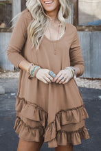Load image into Gallery viewer, Goat Scoop Neck Tiered Ruffled Hem Long Sleeve Mini Dress
