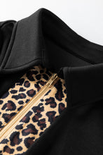 Load image into Gallery viewer, Black Leopard Patchwork Zip Collared Short Puff Sleeve Shift Mini Dress
