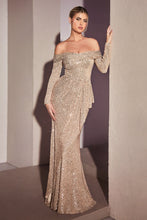 Load image into Gallery viewer, Sequin Off The Shoulder Long Sleeve Gown
