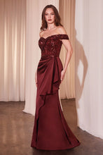 Load image into Gallery viewer, Off The Shoulder Satin &amp; Beaded Gown
