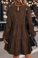 Load image into Gallery viewer, Dark Brown Lantern Sleeve Tiered Mini Dress
