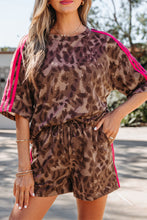 Load image into Gallery viewer, Brown Contrast Striped Accent Leopard Short Set
