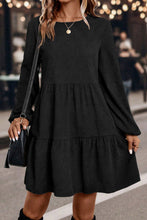 Load image into Gallery viewer, Dark Brown Lantern Sleeve Tiered Mini Dress
