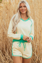 Load image into Gallery viewer, White Contrast Trim Colorblock Long Sleeve Pullover and Drawstring Shorts 2pcs Outfit
