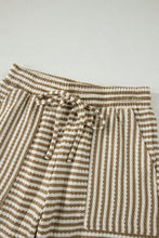 Load image into Gallery viewer, Brown Stripe Breathable Textured Knit Short 2pcs Set
