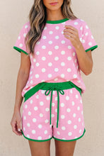 Load image into Gallery viewer, Sky Blue Polka Dot Contrast Edge Casual Short Set
