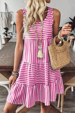 Load image into Gallery viewer, Black Stripe U Neck Sleeveless Loose Fit Mini Dress

