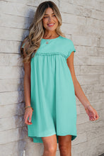 Load image into Gallery viewer, Oatmeal Frilled Trim Crew Neck Loose Fit Mini Dress
