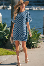 Load image into Gallery viewer, Sky Blue Frayed Hem Checkered Denim Mini Dress
