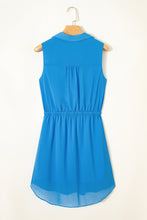 Load image into Gallery viewer, Blue Half Buttons Collared Elastic Waist Sleeveless Shirt Dress
