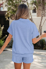 Load image into Gallery viewer, Light Grey Collared V Neck Tee Drawstring Elastic Waist Shorts 2pcs Outfit
