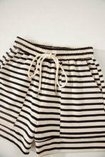 Load image into Gallery viewer, Black Stripe Ribbed Color Block Trim Zip Polo Tee Drawstring Shorts 2pcs Outfit
