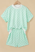 Load image into Gallery viewer, Pink Polka Dot Print Color Block Trim Mock Neck Short Set
