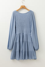 Load image into Gallery viewer, Ashleigh Blue Long Sleeve V Neck Smocked Tiered Mini Dress
