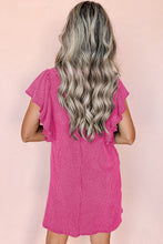 Load image into Gallery viewer, Rose Red Textured Ruffled Flutter Sleeve Mini Dress
