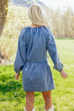 Load image into Gallery viewer, Myosotis Puff Sleeve V Neck Ruffled Loose Denim Mini Dress
