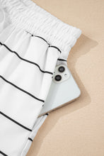 Load image into Gallery viewer, White Stripe Zip up Drop Shoulder Pullover and Short 2pcs Outfit
